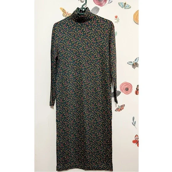 Vintage 90s Lands' End Turtleneck Long Sleeve midi Dress M - Picture 2 of 8